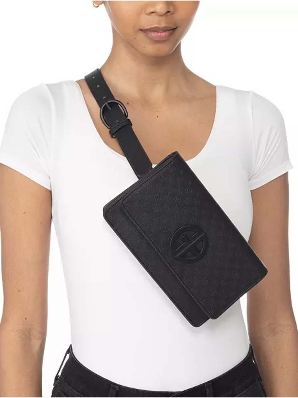 Gianni Bernini Buckle Logo Fanny Pack. Bag: 8"W x 5"H x 1-1/4"D; Belt: 1"W